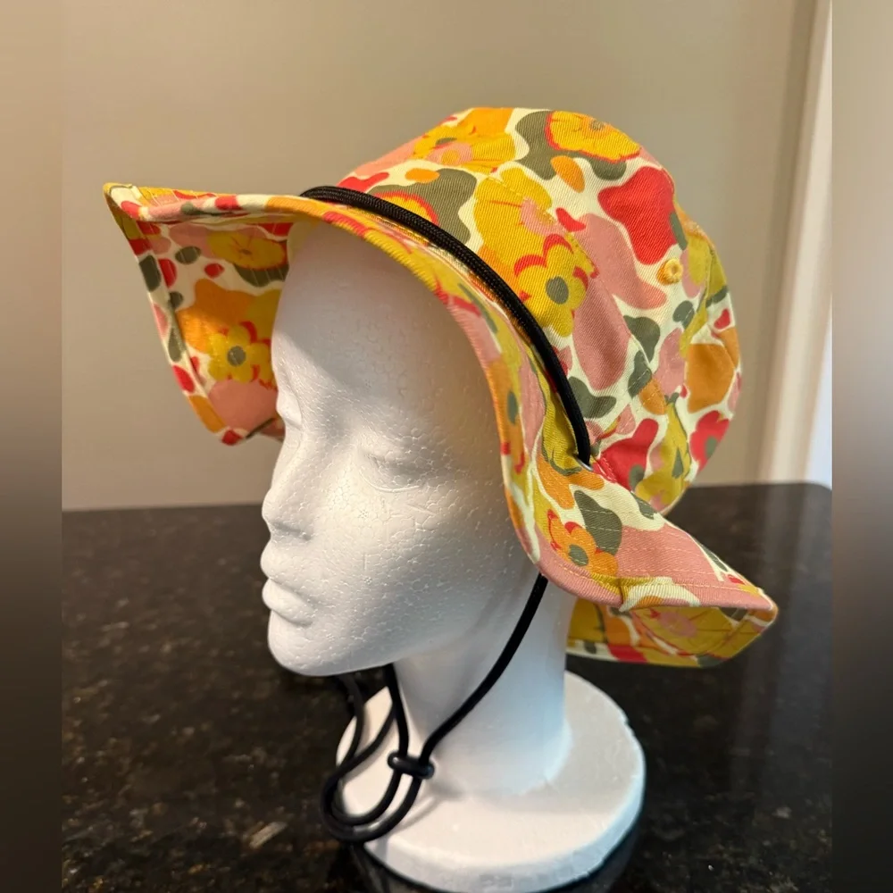 MAD Engine Retro Hippie Boho Flower Bucket Hat with Drawstring Cotton OS